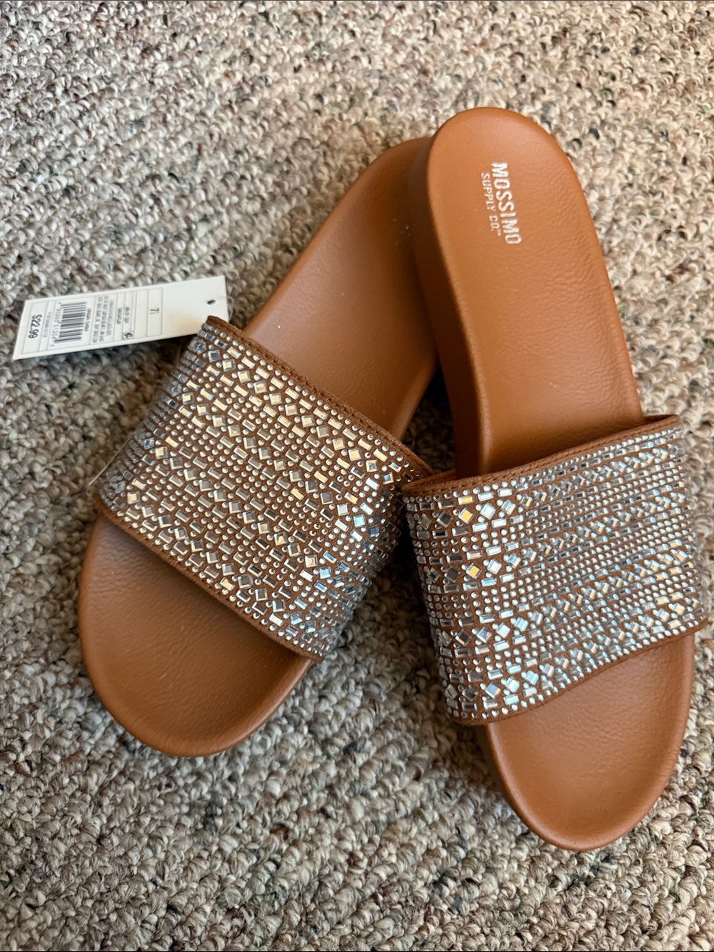 Mossimo Supply Co. Tan Slide Sandals with Sparkling Beaded Strap